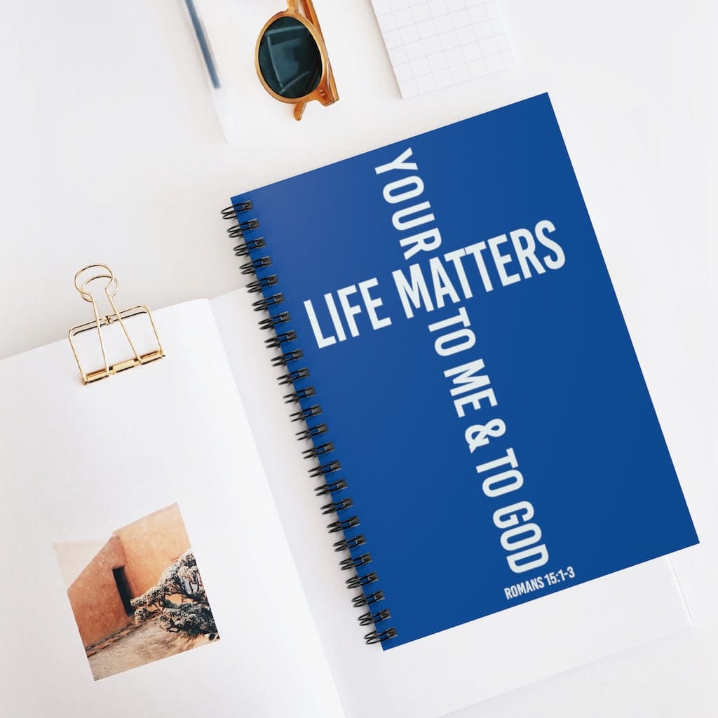 Printify Paper products Spiral Notebook Your Life Matters Blue Christian Notebook